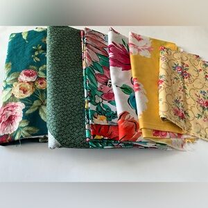 Quilting Fabric Remnants Sewing Materials Cottage Core Yellow Green  Red Floral